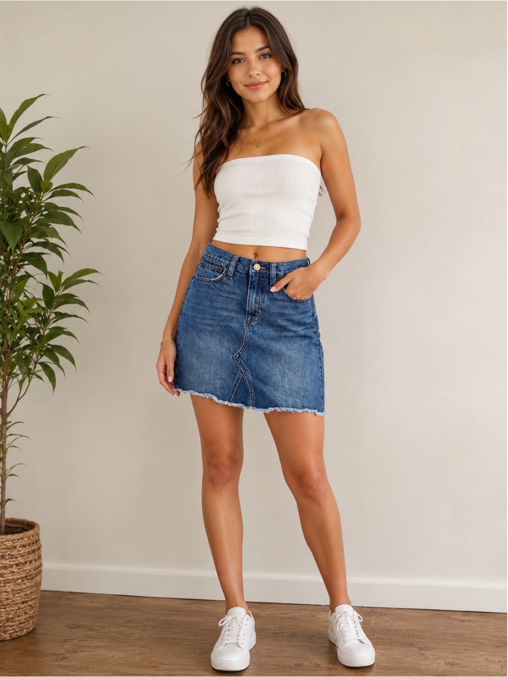 J. Crew Blue Denim Mini Skirt - Frayed Hem